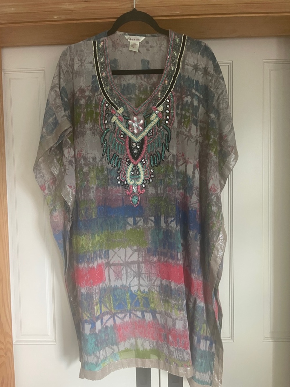 Embellished Gray Multicolor V-Neck Tunic